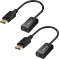 4K DisplayPort (DP) to HDMI Adapter, 2 Pack, Uni-Directional Gold-Plated Display Port Computer to HDMI Screen Converter (Male to Female) Compatible with HP, Dell, Lenovo & More, Passive - Black