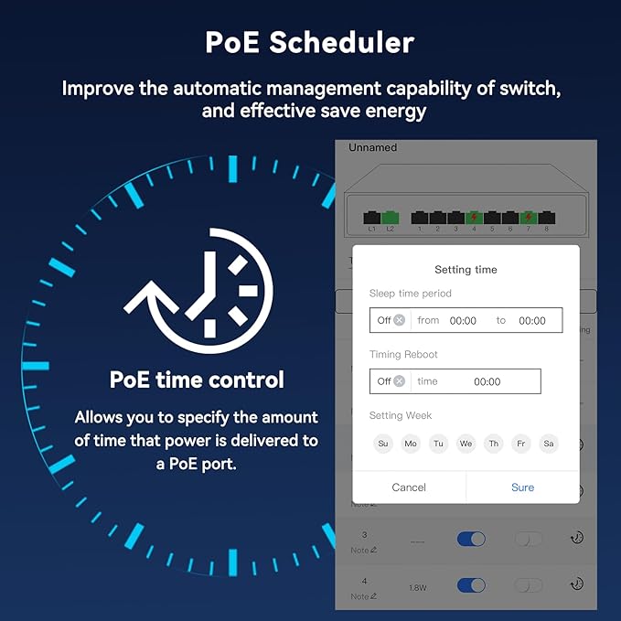 Poe Switch, 5 Port Gigabit PoE+ Switch, Cloud Managed Gigabit Ethernet Switch, 4 Poe Ports @52W, 1 Uplink Ports, 1 SFP Slot, APP Smart Managed, Overload Protection w/ Port