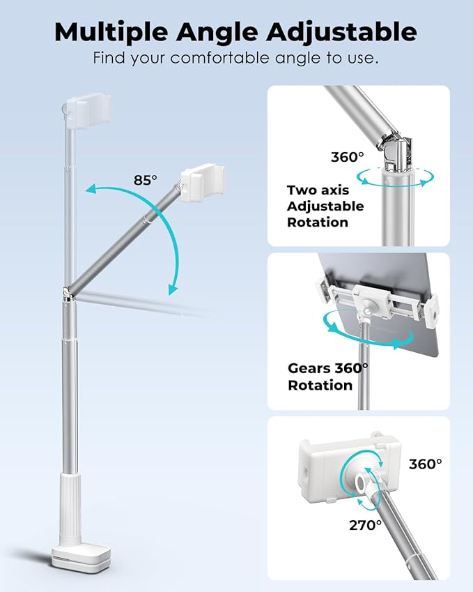 Viozon Tablet Holder Stand, Phone/Kindle Holder with Flexible Aluminum Alloy Long Arm, C Clamp for Headboard Bedside&Table, Compatible with 3.5-11" iPad,Kindle, iPhone 15 14 Plus/Pro Max,W
