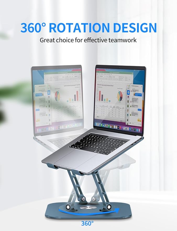 Adjustable Laptop Stand with 360 Rotating Base, Computer Stand for Laptop Ergonimic Foldable Laptop Riser for Desk Compatible with MacBook Pro/Air Notebook up to 16 Inches, Navy