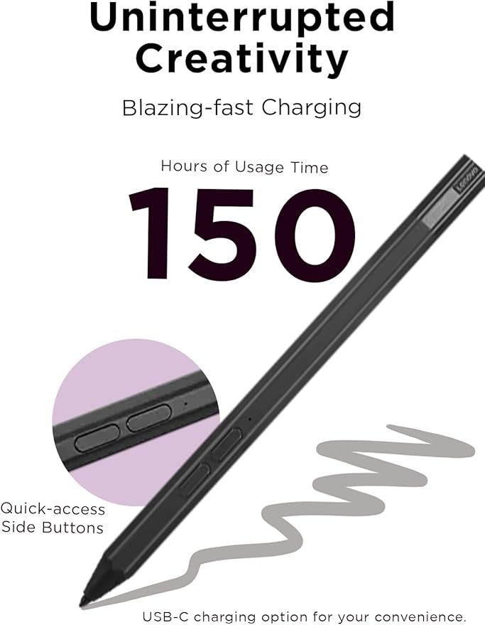 Lenovo Precision Pen 2 (Laptop) – USB-C Charging – Tilt Recognition – Pen is Only Compatible with Certain Devices, Iron Grey