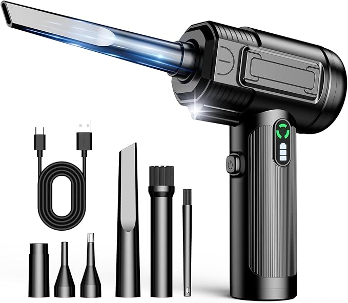 Compressed Air Duster: 100000RPM Electric Air Duster with LED Light Mini Air Blower Rechargeable Cordless Keyboard Cleaning Jet Dry Blower - Car, PC and Home Cleaning Kit Replaces Compressed Air Can