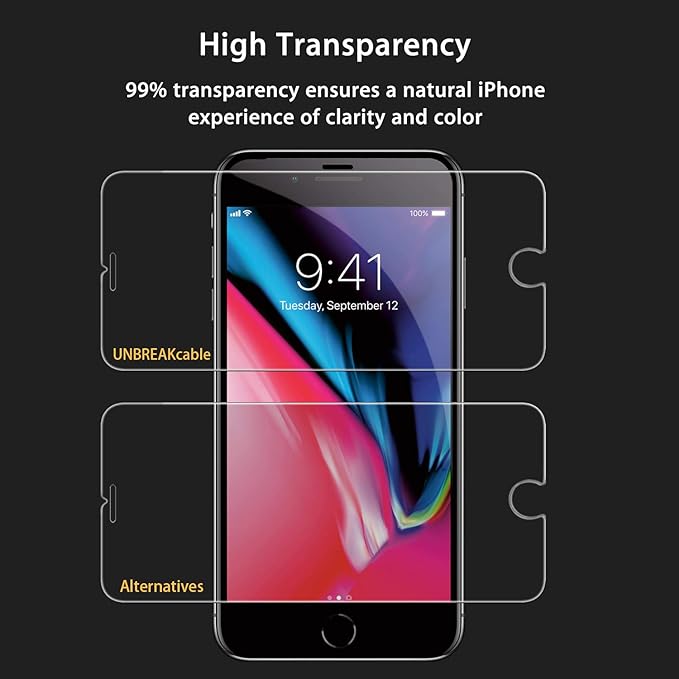 UNBREAKcable Screen Protector for iPhone SE 2022/SE 2020, iPhone 8/7 [2-Pack] - [Easy Installation Frame] [Double Hardness] [Bubble Free] Tempered Glass Screen Protector for iPhone SE/8/7-4.7 Inch