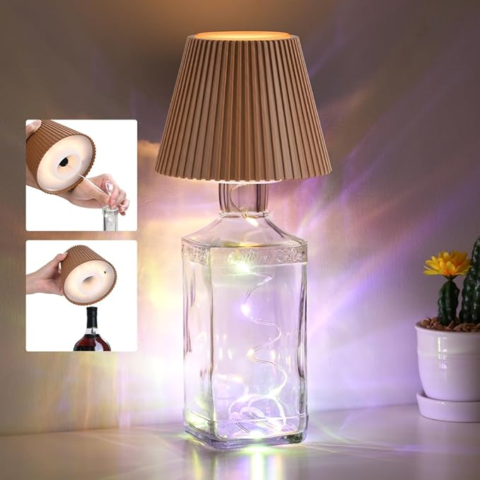WILIT Wireless Bottle Lamp Shades for Table Lamps, 3-Level Brightness Rechargeable Light for Bottles, Bar Decorations for Home, Bar Decor with RGB Lights, Mini Cordless Lamp for Bedroom, House Gifts