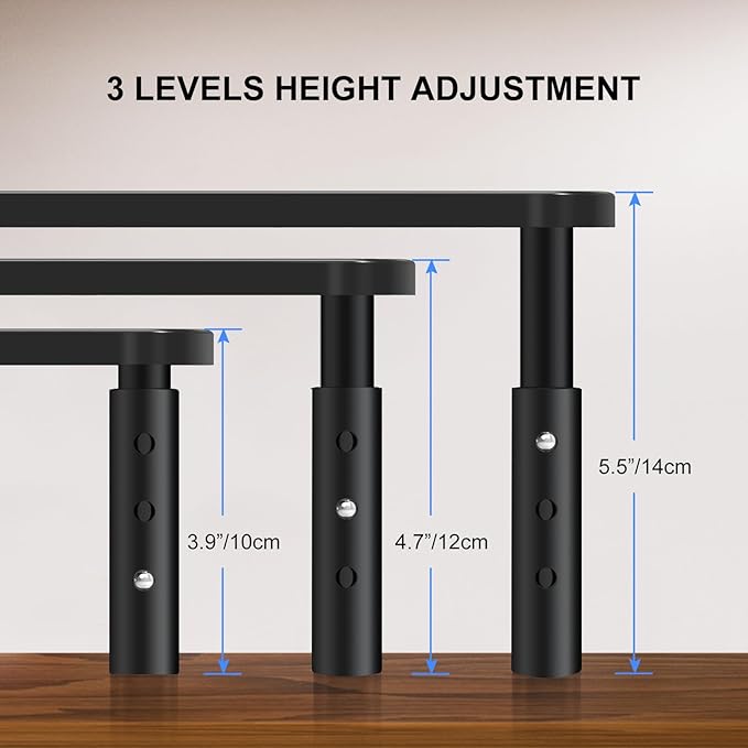 Bracwiser Monitor Stand Riser, Metal Computer Stand, 3 Height Adjustable Screen Riser with Mesh Platform for PS4, Laptop, Printer, Notebook and All Flat Screen, Holds Up to 20KG