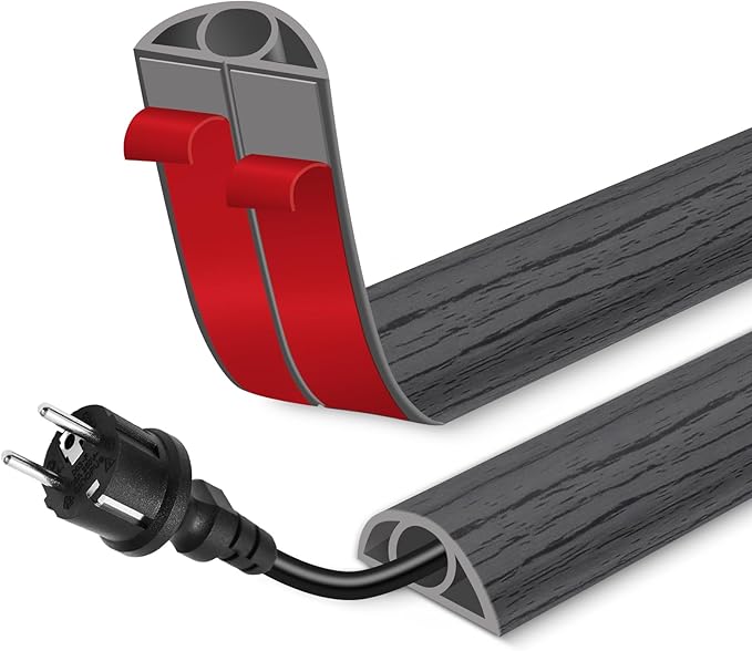 Floor Cord Cover for Wires on Floor Self Adhesive Cord Hider Floor Cable Management Wire Covers for Cords Protector Prevent Cable Trips Cord Cavity W 0.32" x H 0.32", Deep Gray Wood, 20Ft