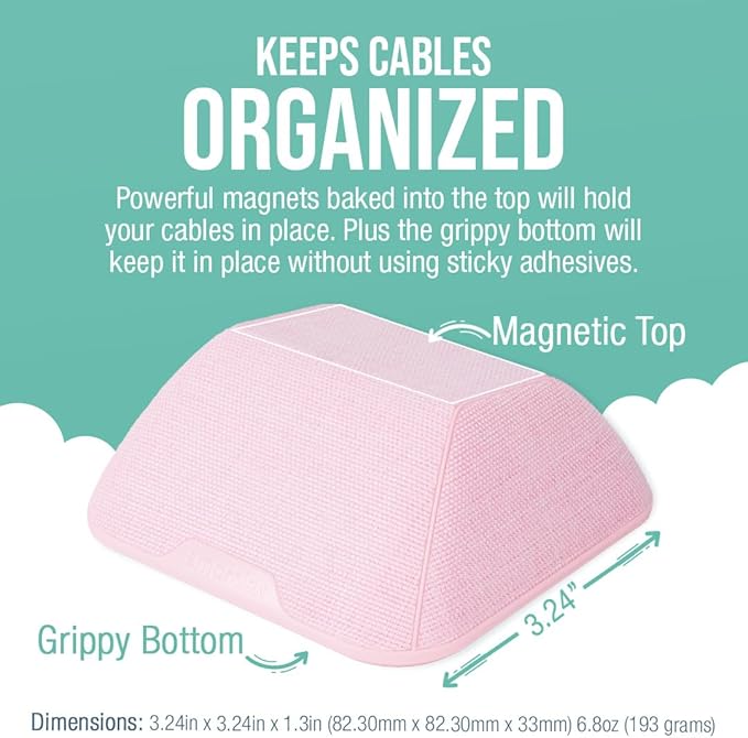 Smartish® Magnetic Cord Holder - Cable Wrangler Organizer with Magnet Clips for Charger Management on Desktop, Nightstand, or Side Table for All Cables, USB-C, Lightning Cables - I'm Blushing