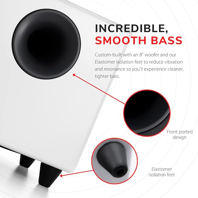 Audioengine S8 250W Wireless Powered Subwoofer, Built-in Amplifier (Wireless, White)