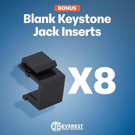 Everest 24 Port Keystone Patch Panel (10-Pack) - Removable 6-Port Panels - Use with Slim Profile Keystones ONLY (Wider Jacks May not fit Side by Side) - 8 Blank Keystone Jack Inserts Included