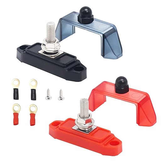 Recoil S1P-516 Busbar Single 5/16” Studs Power Distribution Block Bus Bar with Ring Terminals Pair