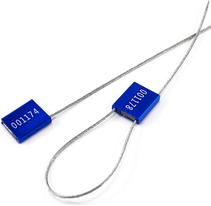 500 pcs Numbered Security Cable Seals Tamper Resistant Shipping Label Steel Metal Tags-Ties Pull Tight Truck Door Lock Disposable Self-Locking Security Strap (Blue)
