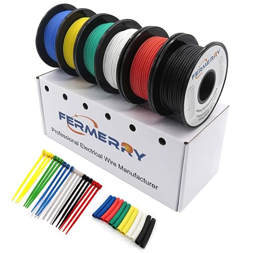 Fermerry 30 AWG Stranded Wire Spool 25ft Each 6 Colors Flexible 30 Gauge Silicone Hook up Wire Kit Electrical Tinned Copper Wire