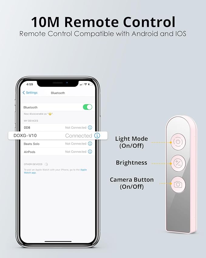 Phone Stand for Recording, Overhead Phone Mount with Light, Selfie Stand,Portable,Extendable,360° Rotate,Adjustable,Wireless Remote,Rechargeable, for 3.5-6.9" Phones, Live Streaming