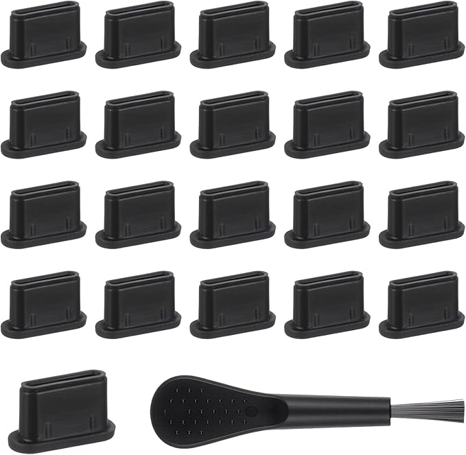 20 PCS USB C Dust Plug, Black Silicone Type C Anti Dust Plugs with Cleaning Brush Cover Type C Port Protector Cap Charging Port Dust Plug Cover for Most Type C Mobile Phone Tablet Accessories