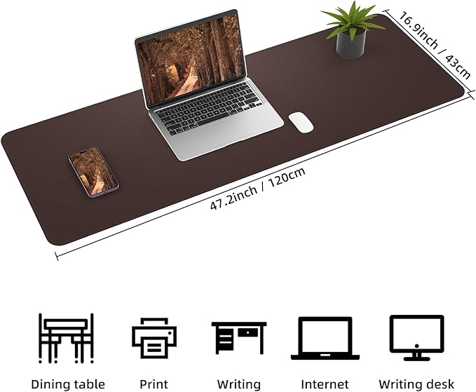 Leather Desk pad Protector, Large Desk mat with Natural Cork & PU Leather,Mouse pad,Non-Slip Office Desk Mat,Waterproof Desk Writing Pad for Office and Home (47in*17in,Coffee)