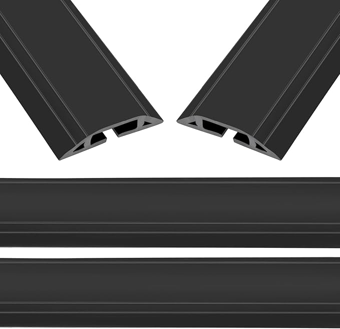 Eapele 10 ft Floor Cord Cover Heavy Duty Cable Protector, Easy to Unroll, Prevent Trip Hazard for Home Office or Outdoor Settings (Black - 2pcs)
