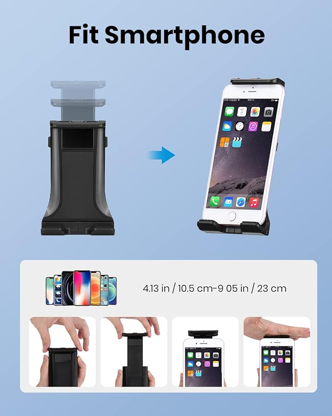Moukey Tablet Holder for Microphone Stand, Adjustable Mic Music Stand Phone Holder Mount, Compatible with iPad, iPhone, Android, All 4.7 to 12.9 Inches Tablets & Smartphones