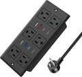 Recessed Power Strip, 30W PD USB-C & USB-A Fast Charging, Drawer Outlet Plug in 6 Outlets & 8 USB Ports, Furniture Flush Mount Desk Outlets for Conference Table, 10FT Cord Black