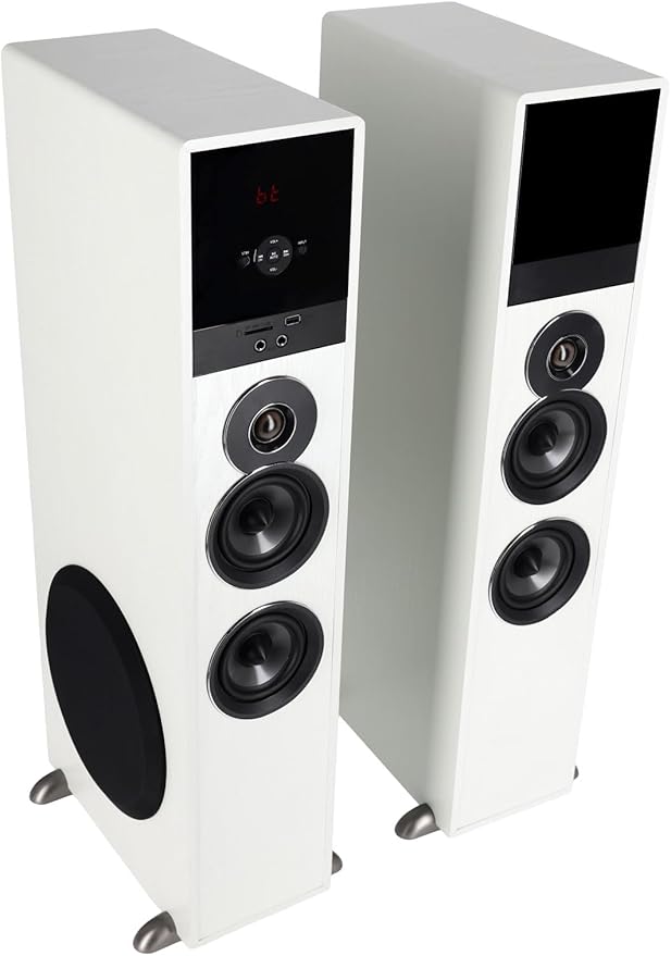 Rockville TM80W Powered Home Theater Tower Speaker System, White, 800W, 8" Subwoofers, Bluetooth, USB/SD Playback, FM Radio, Remote Control, Karaoke Ready, Perfect for Home Entertainment