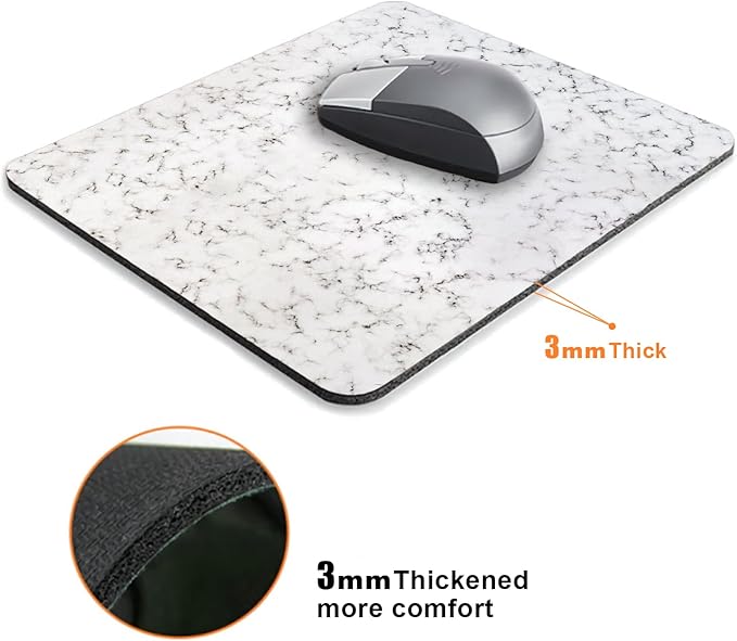 White Marble Black Texture Mouse Pads for Desk, Portable Wireless Computer Mouse pad Small Design with Women, Non-Slip Rubber Base Laptop Mousepad 9.5" x 7.9" Smooth Surface for Office & Travel