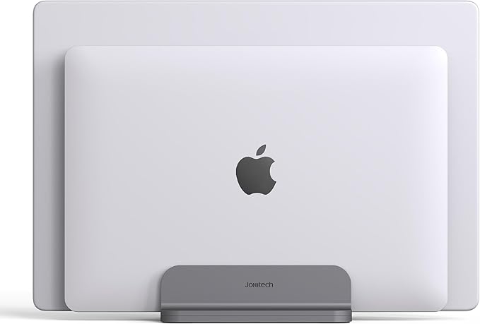 Dual Aluminum Vertical Laptop Stand Organizer, Sturdy Notebook Computer Holder Stand Compatible with New Liquid Retina XDR Apple MacBook Air/Pro, Mac mini, Apple TV and iPad Pro - Spacegray