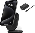 Belkin MagSafe-Compatible Charger, 2-in-1 Magnetic Foldable Charger 15W - Qi2-Certified Wireless Charging for Apple iPhone 16, Apple Watch, Samsung Galaxy S25 w/Non-Slip Base, PSU Included - Black