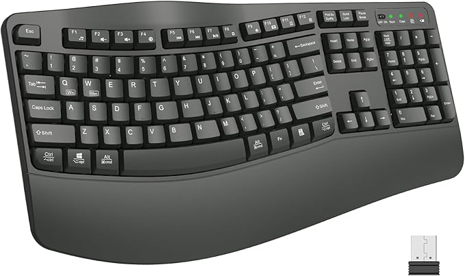 EDJO Ergonomic Wireless Keyboard for Large Hands, with Wrist Rest, Wave Keys, 2.4GHz Full Size Ergo Cordless USB Computer Keyboard, Comfortable Natural Typing, for Laptop, Mac, Windows (Gray)