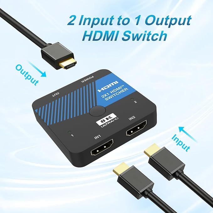 8K HDMI Switch 2 in 1 Out 4K@120Hz HDMI Switcher Support HDR10+, Dolby Vision, VRR, ALLM