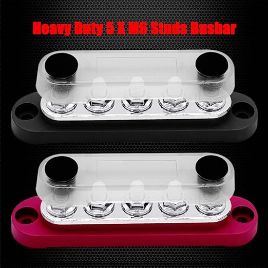 5 x M6 (1/4") Studs Power Distribution Block Bus Bar 12V, Ampper 4.3" 150A Marine BusBar Battery Distribution Block W/Cover for Car Boat Solar (Red & Black)