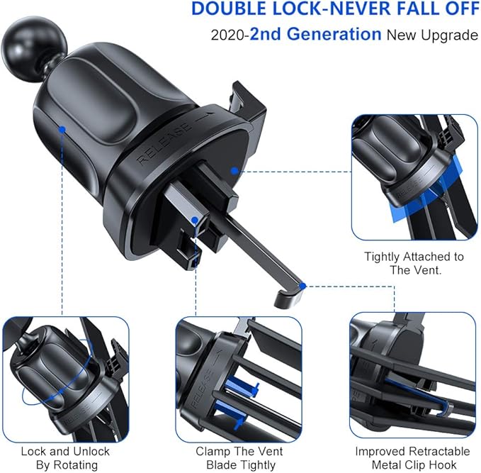 Miracase Upgraded-2nd Generation Universal Phone Holders for Your Car, Hands Free Air Vent Car Phone Holder Mount Compatible with iPhone 16/15/14/13/12/11 Series and All Phones