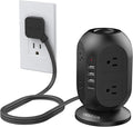 Surge Protector Power Strip Tower, TESSAN 10 ft Flat Extension Cord with Multiple Outlets, 8 AC Outlets 4 USB Ports (1 USB C), Charging Station with Surge Protection for Home Office Dorm, Black