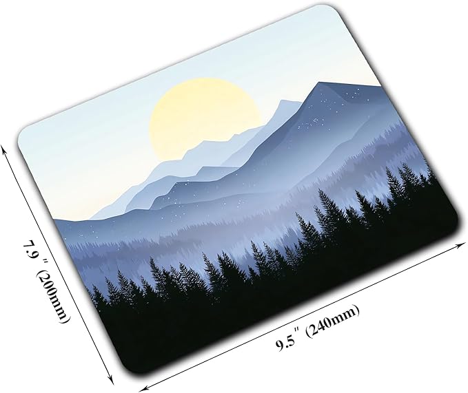 Misty Forest Moon Mountain Custom Mouse Pad with Non-Slip Rubber, Small Square Design for Wireless Laptop & Computer Mouse Pads for Desk, 9.5 x 7.9 inch Smooth Surface for Gaming & Office