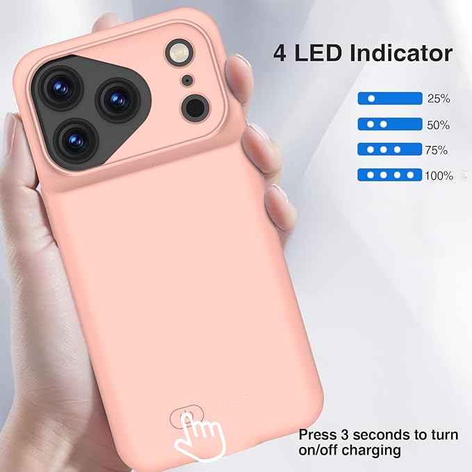 GIN FOXI Battery Case for iPhone 17 Pro, Charging Case Charger 8500mAh Ultra-Slim Lightweight Powerful Battery Pack 15W Fast Rechargeable Anti-Fall TPU Juice Box for iPhone 17 Pro (6.3") Pink