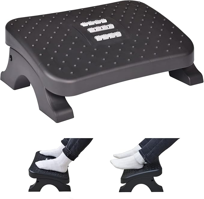 Scalebeard Under Desk Footrest, Ergonomic Foot Stool with Massage Rollers Max-Load 120Lbs Desk Leg Rest Pain Relief for Home Office Work