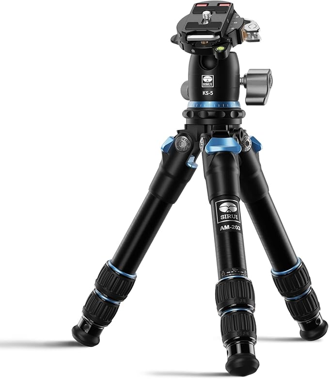 SIRUI Mini Tripod with 360° Panoramic Ball Head, Tabletop Travel Tripod for Camera, Quick Release System, Max Load 33lbs/15KG, Max Height 16.7”, AM-203+KS-5 (AM-203+KS-5)