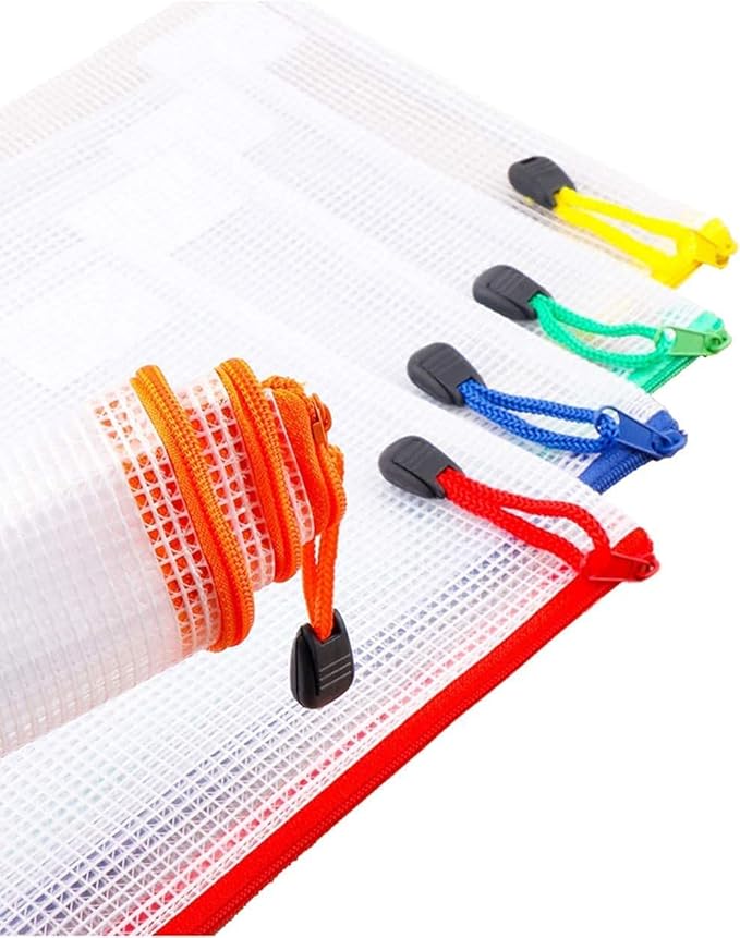 Oaimyy-24 Pcs Plastic Mesh Zipper Pouch Document Folders Bag Zip File Folders for School Office Supplies, Travel,Puzzles Games Organizing Storage-Black (MultiSize)