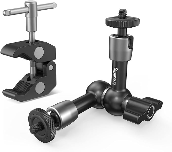 SMALLRIG Super Clamp w/ 1/4" and 3/8" Thread and 5.8 Inches Adjustable Friction Power Articulating Magic Arm with 1/4" Thread Screw for LCD Monitor/LED Lights - KBUM2730