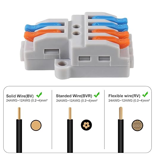 10PCS Lever Wire Connectors, Quick Wiring Cable Connectors, Compact Push-in Conductor Terminal Block(10PCS 2 in 4 Out)