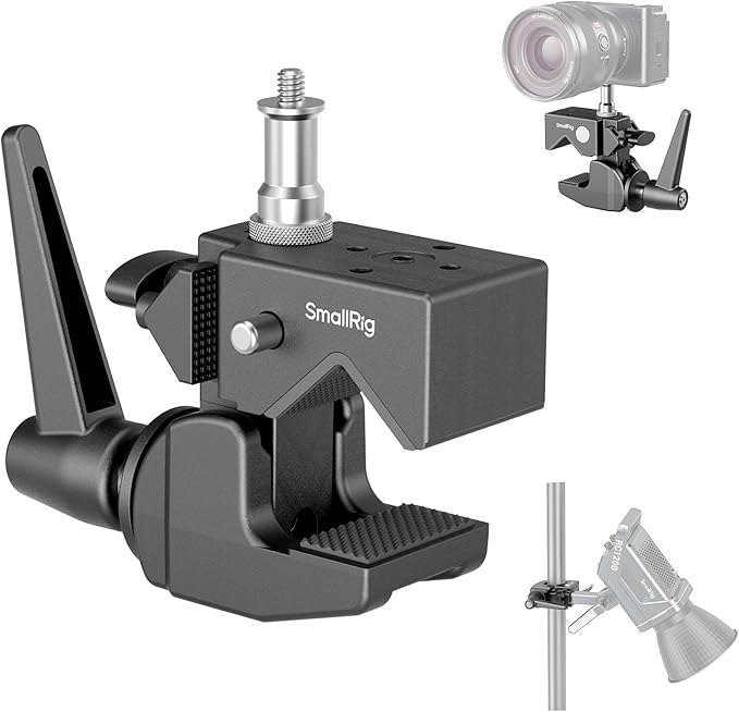 SMALLRIG Super Clamp Kit, Heavy Duty Max Load 33lb /15kg, with a 1/4"-20 & a 3/8"-16 Top Screw on a 5/8" Stud, for Photography Studio Video Camera Lighting, for Round Pipe and Flat Surface