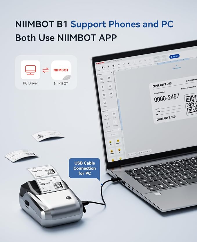 NIIMBOT B1 Label Maker Machine with Tape, Thermal Label Printer Easy to Use for Office Supplies, Home, Business, 2 Inch Label Maker with 2'' x1.18'' Labels-230pcs/Roll