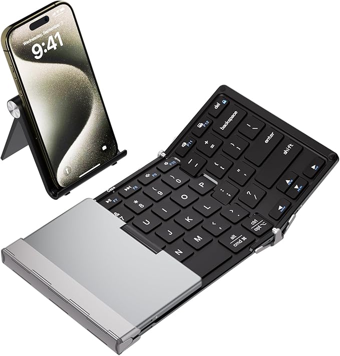 iClever Foldable Bluetooth Keyboard, BK05S Folding Wireless Portable Keyboard, Pair Up to 4 Devices, USB-C Rechargeable, Slim and Compact for iPad, Mac, Laptop, Smartphone, Tablet, PC