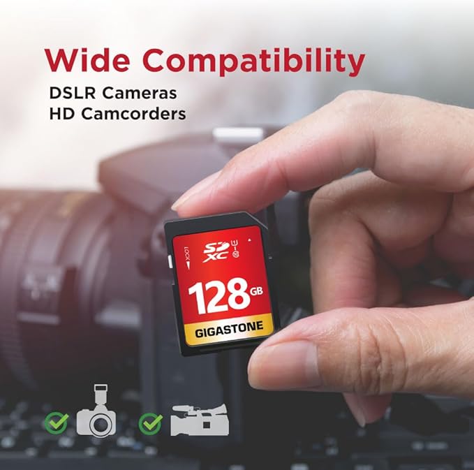 GIGASTONE 128GB SD Card UHS-I U1 Class 10 SDXC Memory Card Full HD Video for Canon Digital Camera, Full-Sized SD Card, with 1 mini case