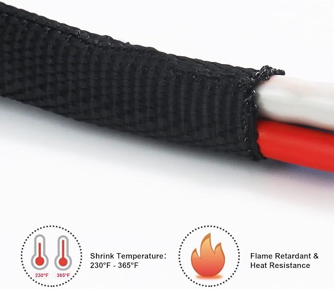 Heat Shrinkable Braided Sleeving 2:1 Ratio- Abrasion Protection Flexibility Wiring Harness Cable Sheath (1" ID, 12ft)