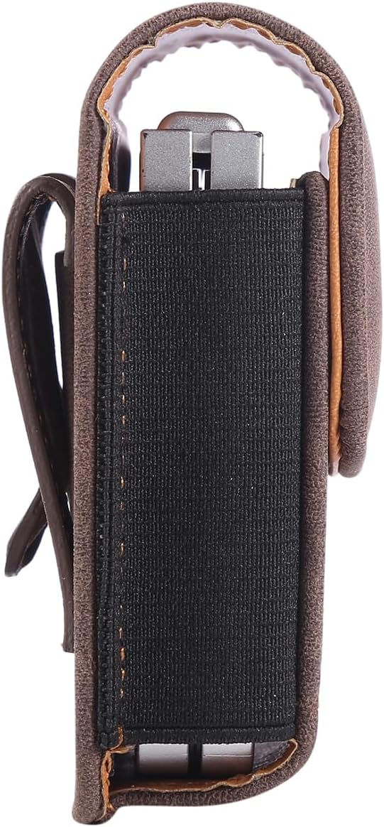 Universal Phone Holster Phone Pouch Case Belt Clip Belt Loops Card Slot Faux Leather for Man for Samsung Galaxy Z Flip 5/4/3 Motorola Razr Plus Razr+ 2023 (Brown&Yellow, XS(3.7"x3.1"x1.1"))