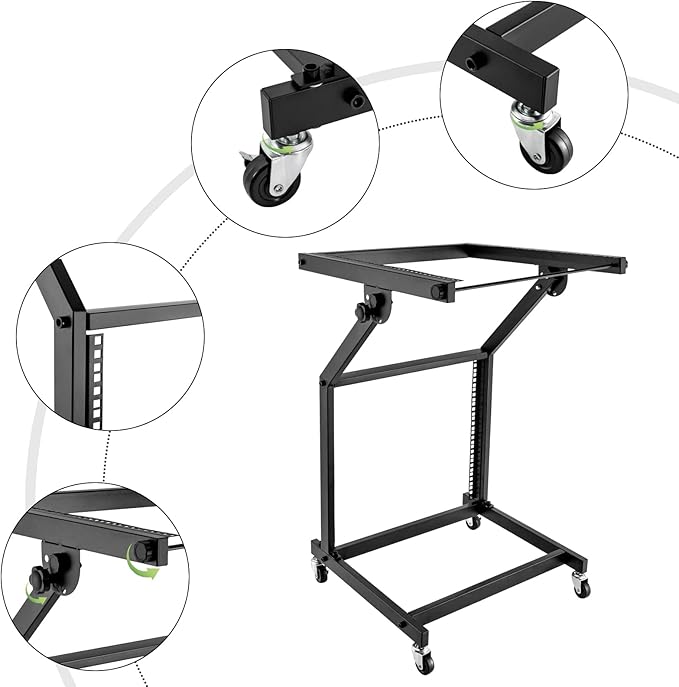 9U Professional DJ Stand Rack Mount DJ Mixer Stand Adjustable Stage Cart w/Wheel for Music Party Show Music Studios Performance Stages Concert Venues