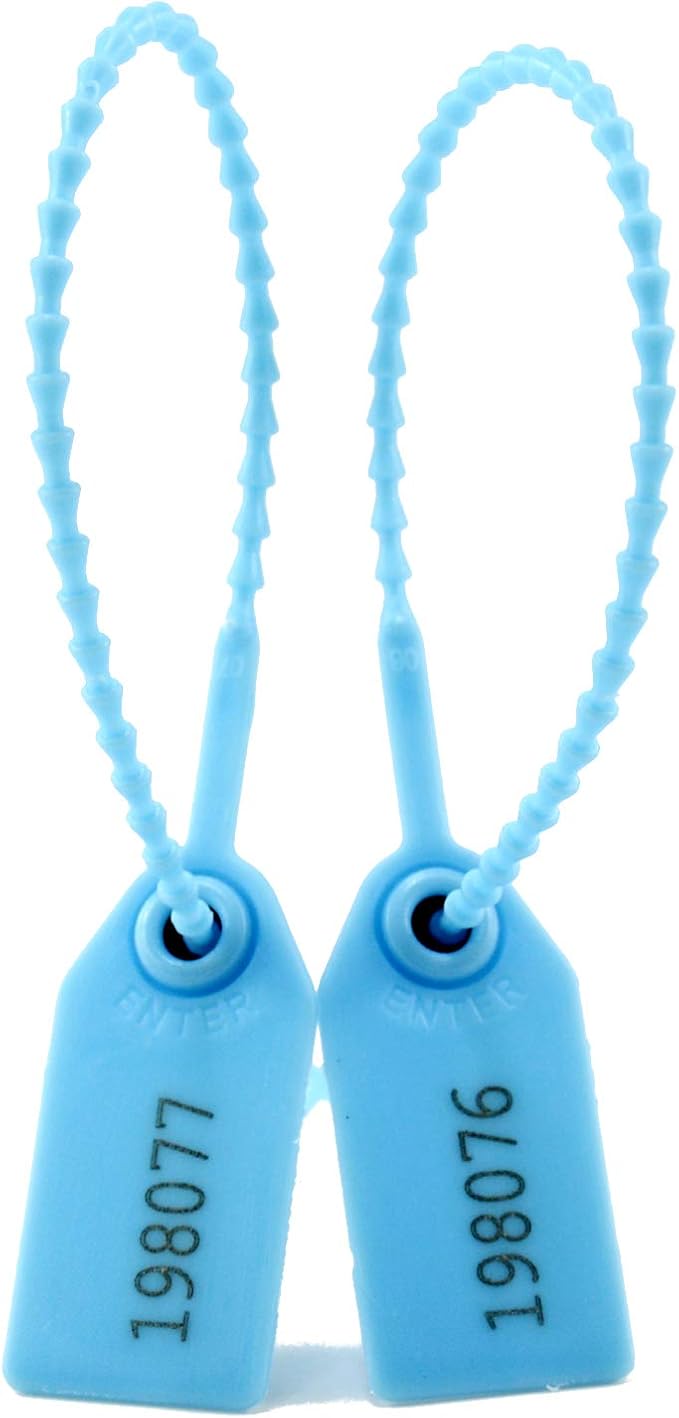 Plastic Tamper Seals, Zip Ties for Fire Extinguishers Pull Tite Security Tags Numbered Disposable Self-Locking Signage Tie 250mm Length (100 PCS, Light Blue)