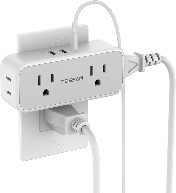 20W PD Surge Protector Outlet Extender, TESSAN Multi Plug Splitter with 4 Electrical Outlets 3 USB Ports(1 USB C), Multiple Plug Wall Expander for Home Office Dorm Room Essentials