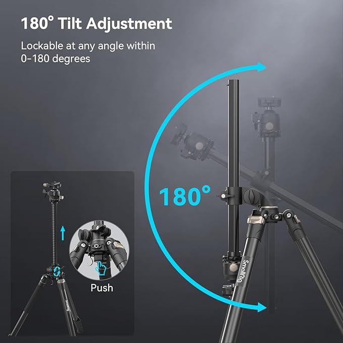 SmallRig CT200 72.8"/200cm Horizontal Overhead Tripod for Camera with Smartphone Holder & Carrying Bag, 33lb Max Load Aluminum Horizontal Camera Tripod for Overhead Shots