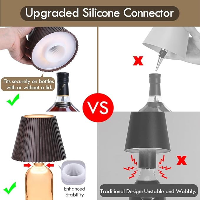 WILIT Wireless Bottle Lamp, 3-Level Brightness Cordless Table Lamp Shades, Touch Night Light for Nightstand, Battery Operated Light for Bedroom, Bar Decor&Living Room, Women Gifts, Mothers Day Gifts