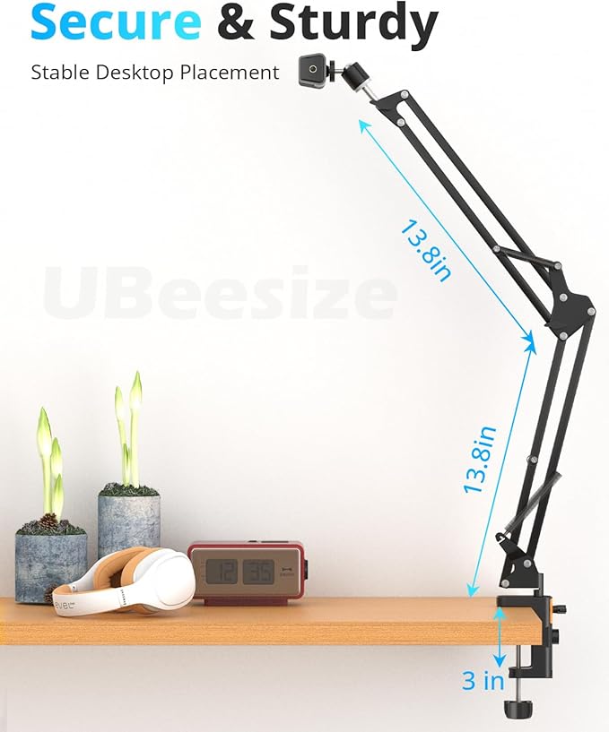 UBeesize Overhead Phone Mount Flexible Webcam Arm with Phone Holder and Ball Head Overhead Tripod for Phone Drawing Live Streaming Cooking Flat Photography